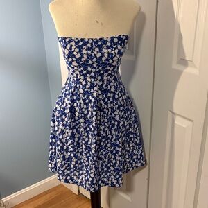 Cooperative Strapless Blue and White Floral Fit-and-Flare Dress Small